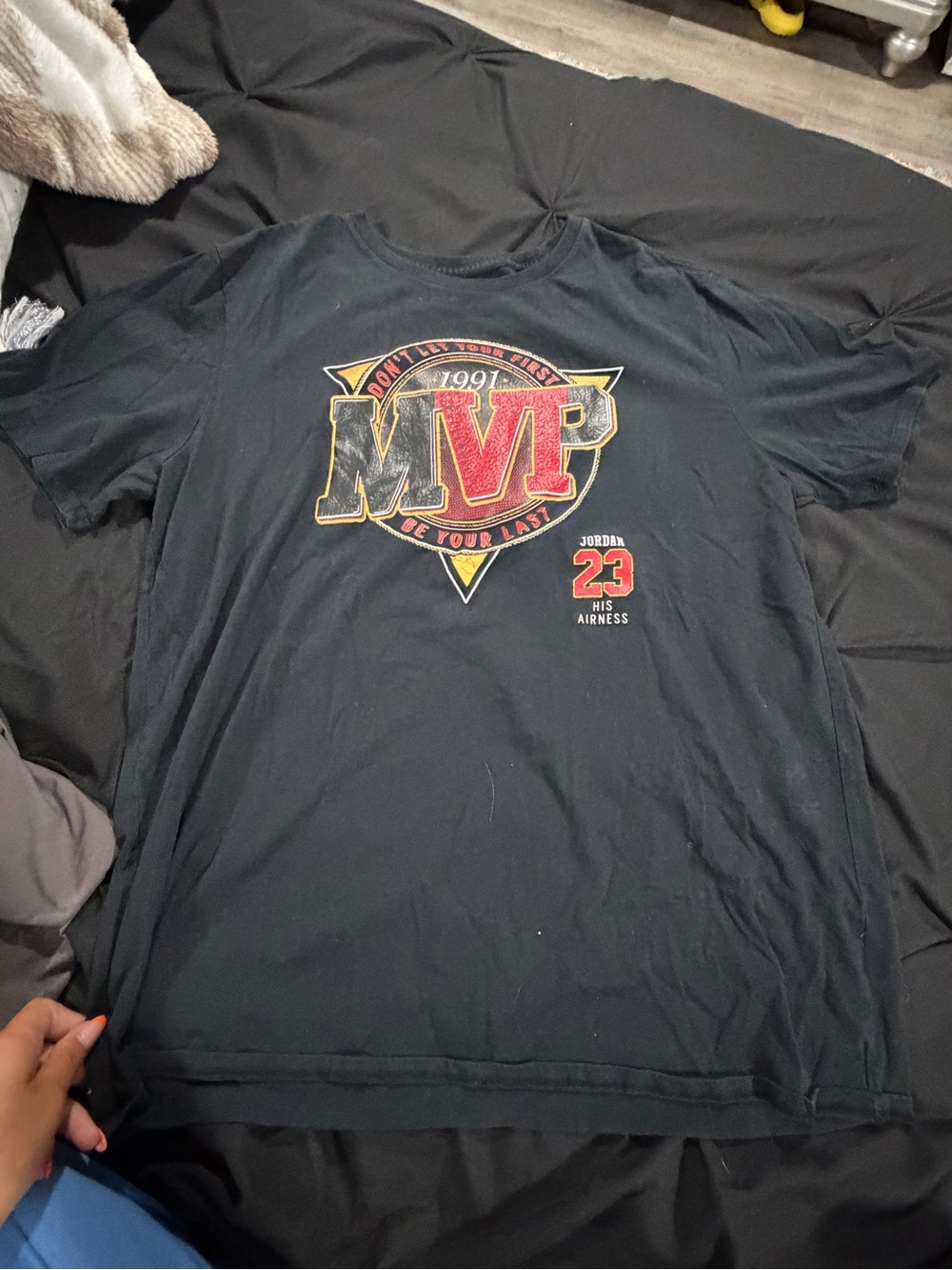Jordan Black MVP 1991 Graphic Tee with Red and Gold Accents